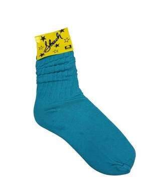 Vintage 80s Slouch Socks Teal Turquoise Cotton Scrunch NWT USA 9-11